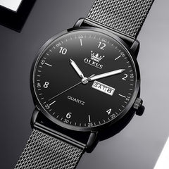 OLEVS 2996 Milanese Steel Minimalist Quartz Watch for Men - Black white Watch | Olevs Watch Store