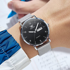 OLEVS 2996 Milanese Steel Minimalist Quartz Watch for Men - Black white Watch | Olevs Watch Store