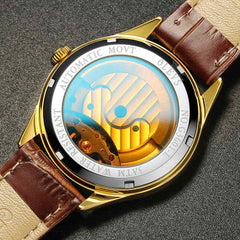 OLEVS 3601 Classic Open Heart Automatic Leather Watch for Men - All Black Watch | Olevs Watch Store