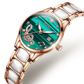 OLEVS 3605 Ceramic Musical Note Quartz Watch for Women - Elegant Green Watch | Olevs Watch Store
