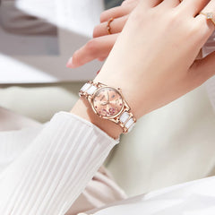 OLEVS 3605 Ceramic Musical Note Quartz Watch for Women - Rose Pink Watch | Olevs Watch Store