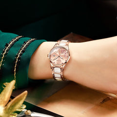OLEVS 3605 Ceramic Musical Note Quartz Watch for Women - Rose Pink Watch | Olevs Watch Store