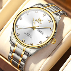 OLEVS 3612 Diamond Dial Quartz Steel Watch for Men - All Gold Watch | Olevs Watch Store