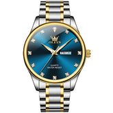 OLEVS 3612 Diamond Dial Quartz Steel Watch for Men - Two Tone Blue Watch | Olevs Watch Store