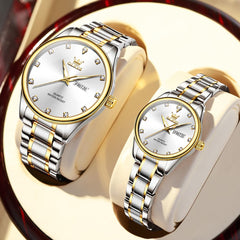 OLEVS 3612Q Diamond Dial Quartz Couple Watches Set - Two Tone White Watch | Olevs Watch Store