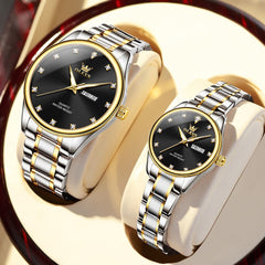 OLEVS 3612Q Diamond Dial Quartz Couple Watches Set - Two Tone White Watch | Olevs Watch Store