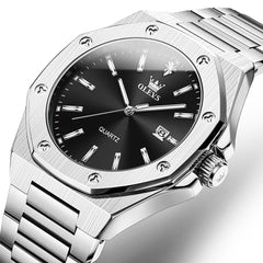 OLEVS 3613 Octagonal Bezel Quartz Steel Watch for Men - All Black Watch | Olevs Watch Store