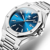 OLEVS 3613 Octagonal Bezel Quartz Steel Watch for Men - Silver Blue Watch | Olevs Watch Store
