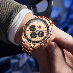 OLEVS 3618 Chronograph Moon Phase Quartz Watch for Men - Rose Gold Watch | Olevs Watch Store