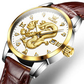 OLEVS 3619 3D Dragon Quartz Watch for Men - Leather White Watch | Olevs Watch Store