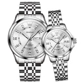 OLEVS 3620Q Classic Diamond Quartz Couple Watches Set - Silver White Watch | Olevs Watch Store