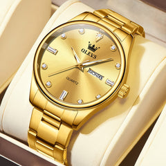 OLEVS 3621 Minimalist Diamond Quartz Watch for Men - All Gold Watch | Olevs Watch Store