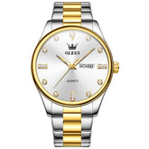 OLEVS 3621 Minimalist Diamond Quartz Watch for Men - Two Tone White Watch | Olevs Watch Store