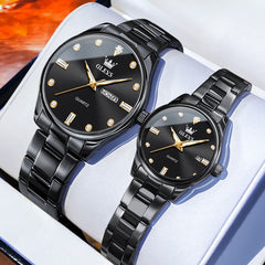 OLEVS 3621Q Minimalist Diamond Quartz Couple Watches Set - All Gold Watch | Olevs Watch Store