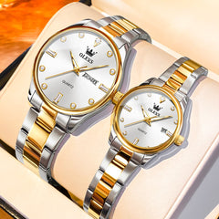 OLEVS 3621Q Minimalist Diamond Quartz Couple Watches Set - All Gold Watch | Olevs Watch Store