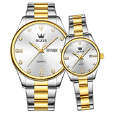 OLEVS 3621Q Minimalist Diamond Quartz Couple Watches Set - Two Tone White Watch | Olevs Watch Store