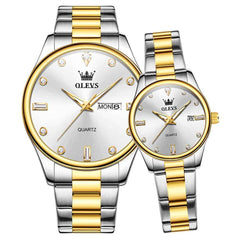 OLEVS 3621Q – Couples' Minimalist Diamond Quartz Watches Set