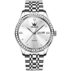 OLEVS 3625 Diamond Bezel Quartz Steel Watch for Men - All Gold Watch | Olevs Watch Store