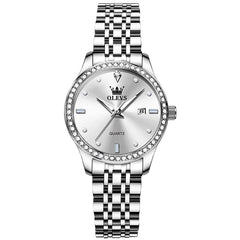 OLEVS 3625 Diamond Bezel Quartz Steel Watch for Women - All Gold Watch | Olevs Watch Store