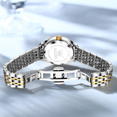 OLEVS 3625 Diamond Bezel Quartz Steel Watch for Women - All Gold Watch | Olevs Watch Store