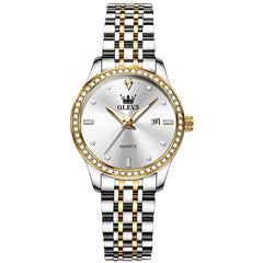 OLEVS 3625 Diamond Bezel Quartz Steel Watch for Women - All Gold Watch | Olevs Watch Store