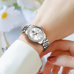 OLEVS 3625 Diamond Bezel Quartz Steel Watch for Women - All Gold Watch | Olevs Watch Store