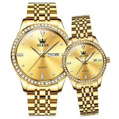 OLEVS 3625N – Couples' Diamond Bezel Quartz Watches Set