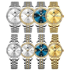 OLEVS 3625N Diamond Bezel Quartz Couple Watches Set - All Gold Watch | Olevs Watch Store