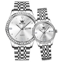 OLEVS 3625N – Couples' Diamond Bezel Quartz Watches Set