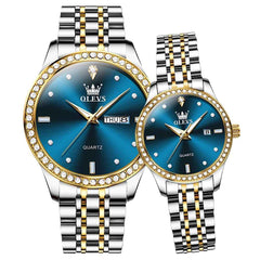 OLEVS 3625N – Couples' Diamond Bezel Quartz Watches Set