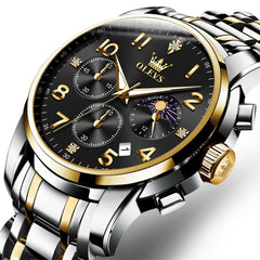 OLEVS 3628 Multifunction Moon Phase Quartz Watch for Men - All Gold Watch | Olevs Watch Store