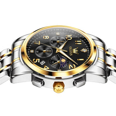 OLEVS 3628 Multifunction Moon Phase Quartz Watch for Men - All Gold Watch | Olevs Watch Store