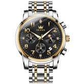 OLEVS 3628 Multifunction Moon Phase Quartz Watch for Men - Two Tone Black Watch | Olevs Watch Store