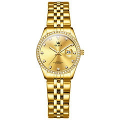 OLEVS 3629NN Diamond Bezel Quartz Steel Watch for Women - All Gold Watch | Olevs Watch Store