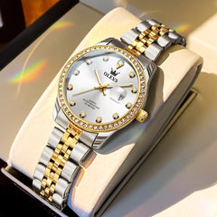 OLEVS 3629NN Diamond Bezel Quartz Steel Watch for Women - All Gold Watch | Olevs Watch Store