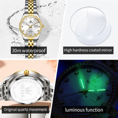 OLEVS 3629NN Diamond Bezel Quartz Steel Watch for Women - All Gold Watch | Olevs Watch Store