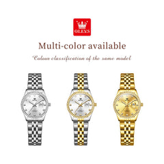 OLEVS 3629NN Diamond Bezel Quartz Steel Watch for Women - All Gold Watch | Olevs Watch Store