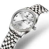 OLEVS 3629NN Diamond Bezel Quartz Steel Watch for Women - Silver White Watch | Olevs Watch Store