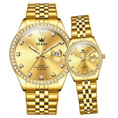 OLEVS 3629Q – Couples' Diamond Bezel Quartz Watches Set