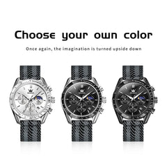 OLEVS 3630 Multifunction Nylon Quartz Watch for Men - All Black Watch | Olevs Watch Store