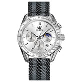 OLEVS 3630 Multifunction Nylon Quartz Watch for Men - Silver White Watch | Olevs Watch Store