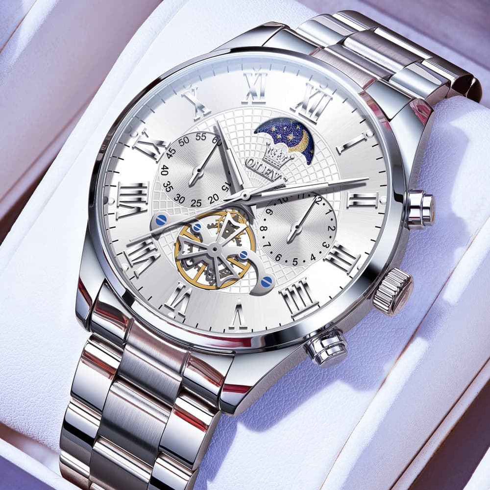 OLEVS 3640 – Men's Open-Heart Moon Phase Quartz Watch