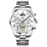 OLEVS 3640 Open-Heart Moon Phase Quartz Watch for Men - Silver White Watch | Olevs Watch Store