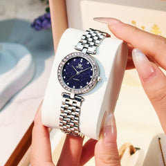 OLEVS 3641 Starry Sky Diamond Quartz Watch for Women - Silver Blue Watch | Olevs Watch Store