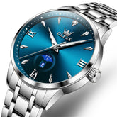 OLEVS 3646 Diamond Mirror Calendar Quartz Watch for Men - Silver Blue Watch | Olevs Watch Store