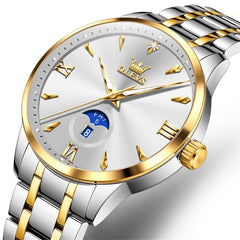 OLEVS 3646 Diamond Mirror Calendar Quartz Watch for Men - Two Tone White Watch | Olevs Watch Store
