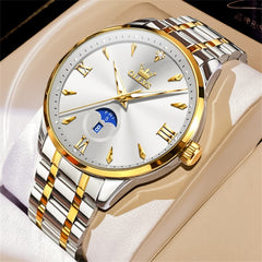 OLEVS 3646 Diamond Mirror Calendar Quartz Watch for Men - Two Tone White Watch | Olevs Watch Store