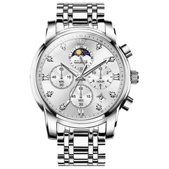 OLEVS 3655 – Men's Chronograph Moon Phase Roman Diamond Dial Stainless Steel Watch