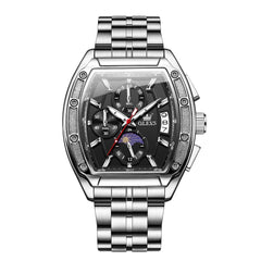 OLEVS 3661 Tonneau Barrel Chronograph Moon Phase Tactical Watch For Men - Steel All Black Watch | Olevs Watch Store