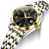 OLEVS 3666 Quartz Luminous Stainless Steel Watch For Women - Two Tone Black Watch | Olevs Watch Store